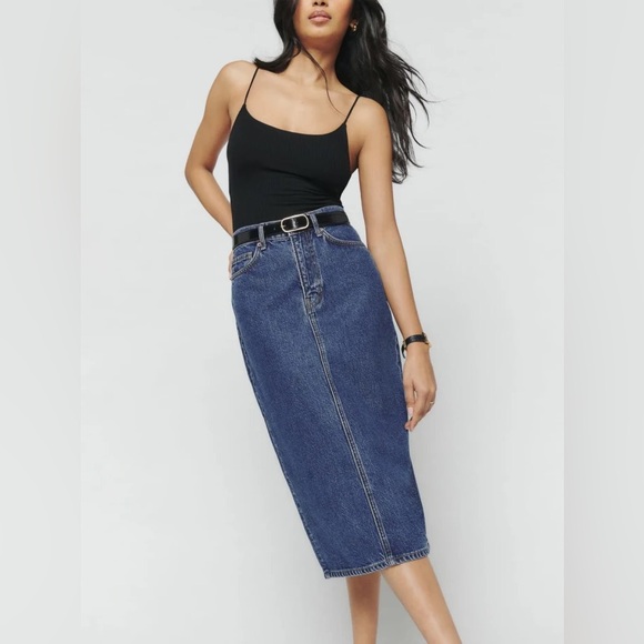 Reformation Dresses & Skirts - REFORMATION Jayde High Rise Denim Midi Skirt in Hana
